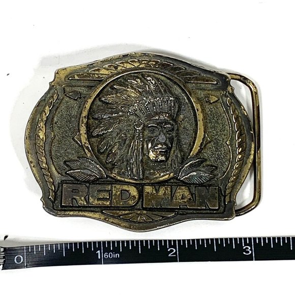 American Vintage Other - Vintage 1988 Red Man Chewing Tobacco Brass Belt Buckle, Made In USA